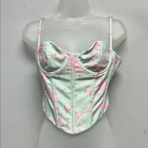 🌸 White Fox Sage & Pink Floral Corset Top – Size M